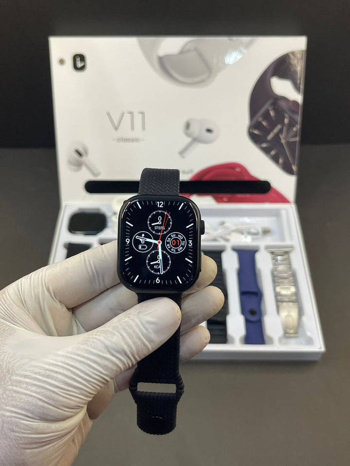 V11 Smart Watch With Airbuds And 7 Straps (High Quality) ⭐