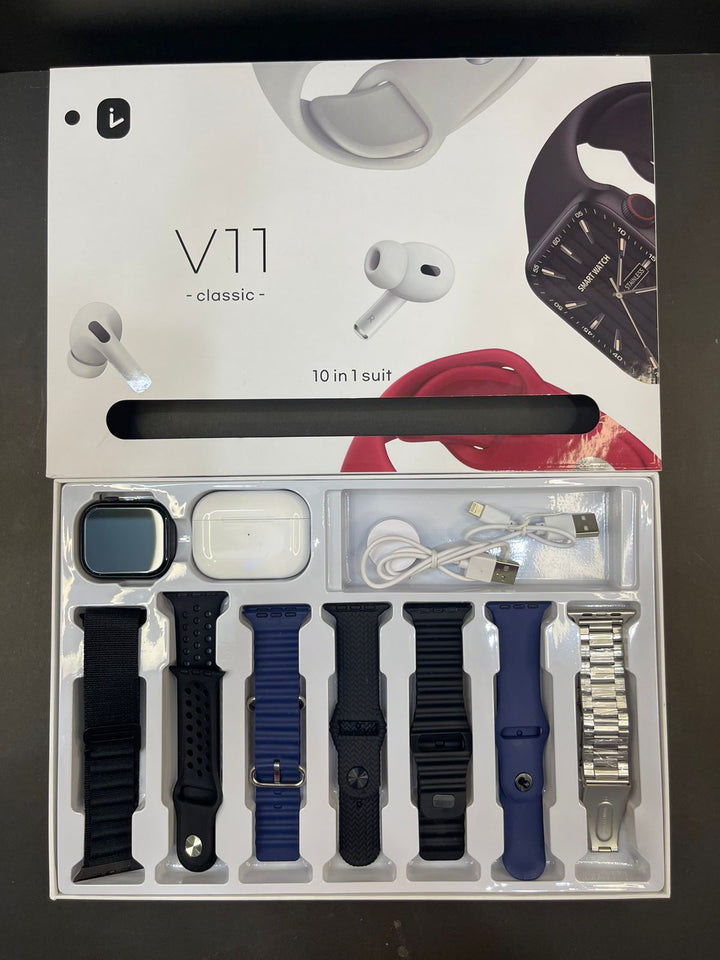 V11 Smart Watch With Airbuds And 7 Straps (High Quality) ⭐