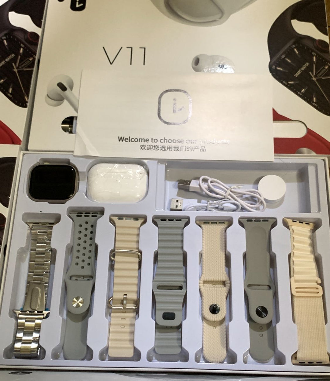 V11 Smart Watch With Airbuds And 7 Straps (High Quality) ⭐